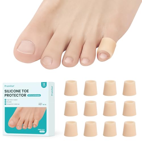 Image of Silicone Toe Protectors - 12 Pack Silicone Toe Sleeve for Hammer Toes, Corns, Calluses, Blisters - Soft Gel Toe Tube Pads for Pain Relief(Small Sizes, Beige)