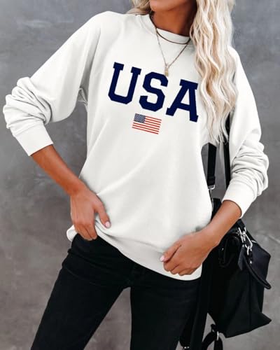 Image of Dressmine Womens USA Shirt Casual Long Sleeve Graphic Tees Knit Crew Neck Sweatshirts Loose Pullover