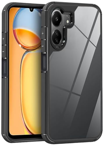 Image of SHINESTAR Ultra Slim Clear Back Cover for Redmi 13C 4G / Poco C65, Transparent Hybrid Hard Shell Plastic & Soft Silicone Rubber Bumper, Non-Yellow Acrylic Protective Cover - Black