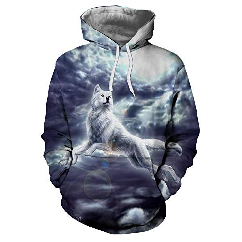 Pull à capuche 3D loup blanc pour enfant, idéal pour le collège et le sport