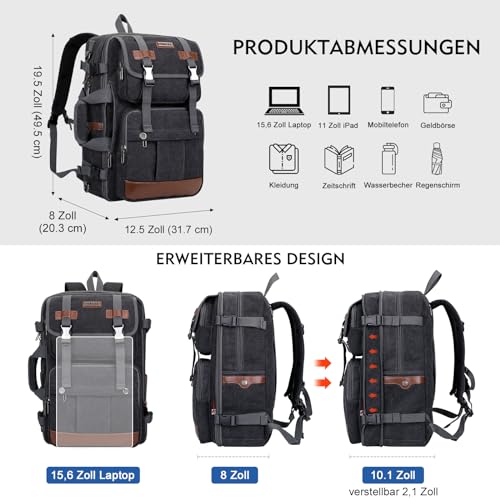 Image of WITZMAN Canvas Travel Backpack for Men Large Laptop Backpack Fit 16 inch Carry-on Airline Approved Shoulder Rucksack