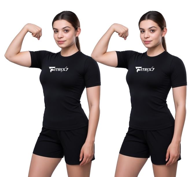 Women’s Athletic Compression Set, Sports T-Shirt| Quick Dry Gym Training Activewear for Running, Yoga and Fitness Workouts | Available in S to 2XL – Pack of 2 (Black) Women’s Athletic Compression Set, Sports T-Shirt| Quick Dry Gym Training Activewear for Running, Yoga and Fitness Workouts | Available in S to 2XL – Pack of 2 (Black)