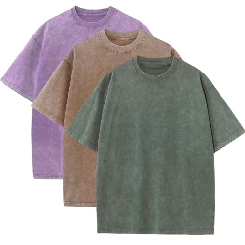 Image of 3 Pcs Men's Oversized Heavy Cotton Summer T-Shirts Vintage Tee Loose Fit Short Sleeve Casual Tshirts for Men Women