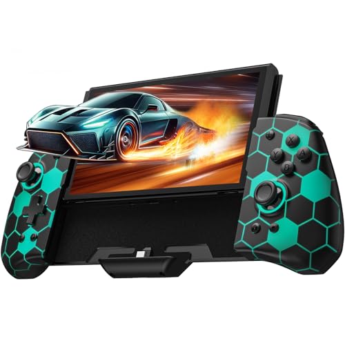 Lumineuse Switch Controller Compatible avec Nintendo Switch/OLED, Luminpad ergonomique Switch contrôleur de poche, monobloc Joypad Controllers - 7 LED couleurs/Turbo/Mapping, Nid d'abeille noir