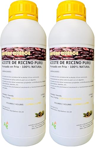 | ACEITE DE RICINO 100% PURO, NATURAL Y PRENSADO EN FRIO | FABRICANTE NACIONAL | Uso para cara, cabello, uñas, etc | FORMATO AHORRO | (1 litro) (Paquete de 2)