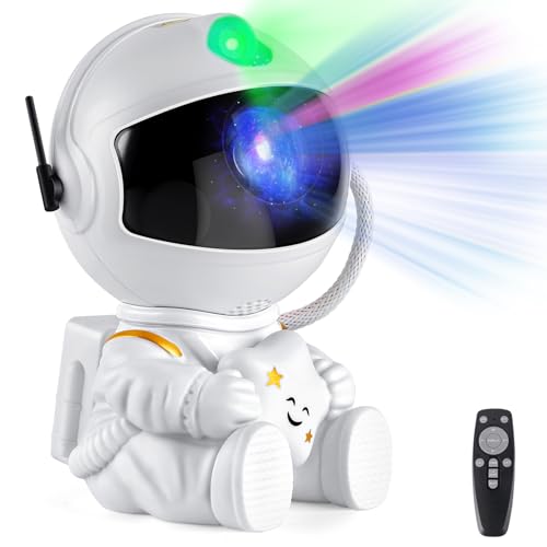 Astronaut Galaxy Projector Night Light – White Astronaut Holding Star, Star Projector Galaxy Lamp for Kids Bedroom, Space Decor & Gift