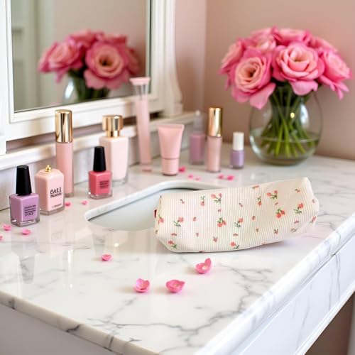 Image of Pink Floral Styl Pencil Bag, Pencil Case, Cute Simple Pen Bag Pen Holder Coin Pouch,, Stationery Organizer Multifunction Makeup Storage Bag, Pen, Pencil and Marker Cases Office Supplies Storage