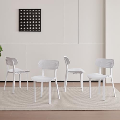 JZGORC Juego de 4 Silla de Comedor, Sillas de Comedor Moderna, Diseño de Orificios Transpirables, Adecuada para Comedor, Sala de Estar, Cocina, Dormitorio, Sala de Recepción - Blanco