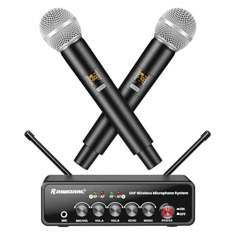 Riworal Wireless Microphone System Dual Channel Handheld Cordless Mic Set with Echo/Bluetooth Music/Volume Adjust Karaoke Dynamic Mic Wireless 160ft 260ft Range for Smart Tv Home Theater Sound Bar Cover