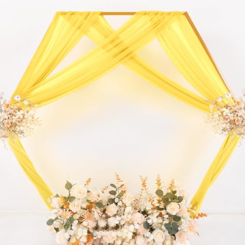 Image of MLMC Yellow Wedding Arch Draping Fabric 1 Panel 29 inch x 20 FT Extra Long Gauze Drapes Sheer Backdrop Curtains 6.6 Yards Outdoor Drapery Panels for Wedding Baby Shower Party Ceiling Decoration