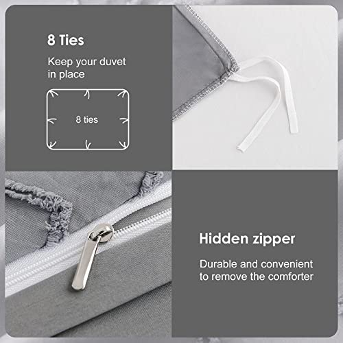 Image of WARMDERN Boho Duvet Cover Set 3 Piece Grey Full Duvet Cover Set Washed Microfiber Tufted Bedding Set with Zipper Closure Stripes Duvet Cover and 2 Pillowcases(Full,Grey)