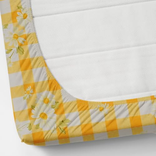 Image of NHD HOME Premium Microfiber Elastic Fitted Bedsheets with 1 King Size Pillow Covers | Single Mattress Bed with All Around Elastic 200 TC Supersoft | Size - 72 x 36 +6 inches | Sunflower Gingham