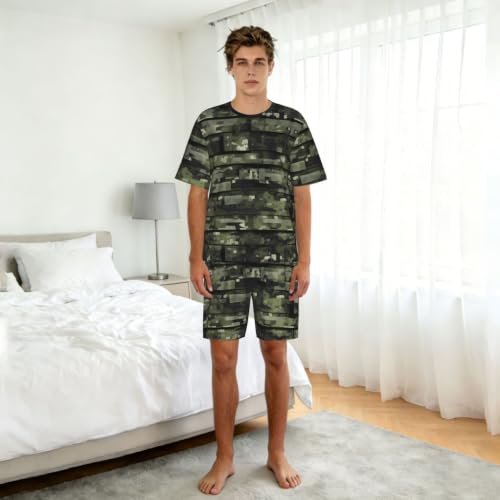 Pyjama doux homme camouflage numérique ensemble manches courtes stretch