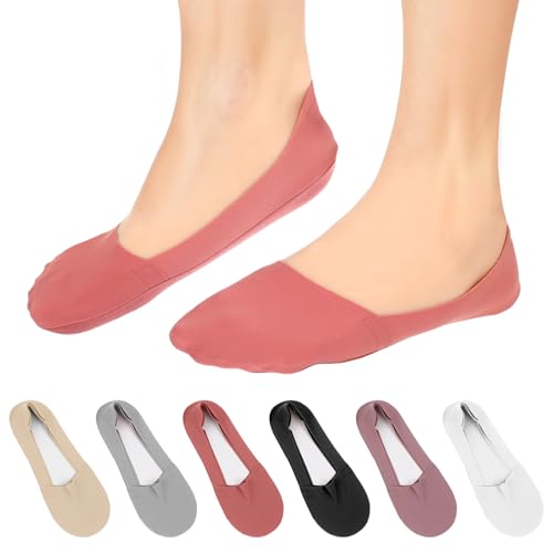 6 Pairs No Show Socks for Women (Women 5-12) Girl Non Slip Nylon Thin Footies Hidden Invisible Boat Silky Low Cut Liner Ankle Short Socks for Loafers Flats Loafers Lightweight Soft Stretchable