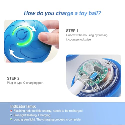 Bälle Spielzeug für Welpen, interaktives Hundespielzeug Ball, automatisches Rollspielzeug für Katze, USB wiederaufladbar, aktiviert, automatische Bewegung, Hundebälle Spielzeug mit LED-Blitz