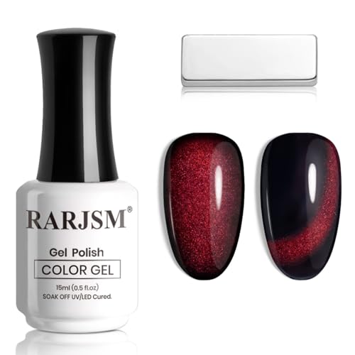 RARJSM Ruby Red Cat Eye Gel Nail Polish Dark Black Red Cateye Sparkle Diamond Glitter Gel Polish Single Bottle 15ml with Magnet Stick UV LED Curing Requires Soak Off for Home Salon