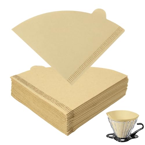 HOTUT Filtro de Café, 100 Piezas Papel de Filtro de Café Desechable, V01 forma de cono para café americano para Filtros Manuales, Cafeteras y Vasos Filtrantes - Unbleached Marrón Natural