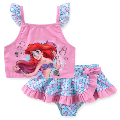 Image of Disney Little Mermaid Minnie Mouse Girls UPF 50+ Bathing Suit Tankini and Bikini Bottom Swimsuit Set for Toddler and Big Kids