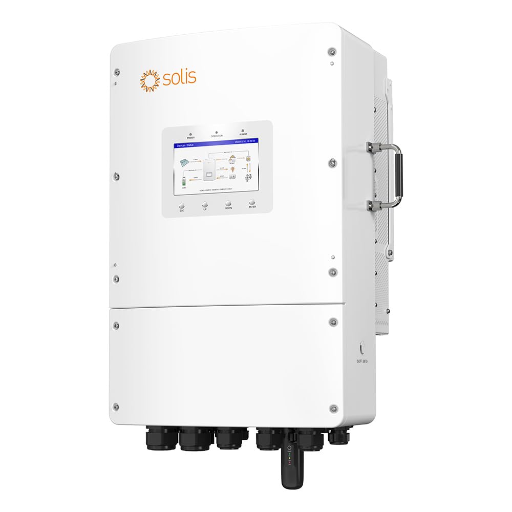 Inverter Fotovoltaico Solis Trifase Ibrido On-Grid/Off-Grid 15kW, Doppio MPPT, Schermo LCD, WiFi Meter e TA Inclusi, Garanzia 10 Anni IP66