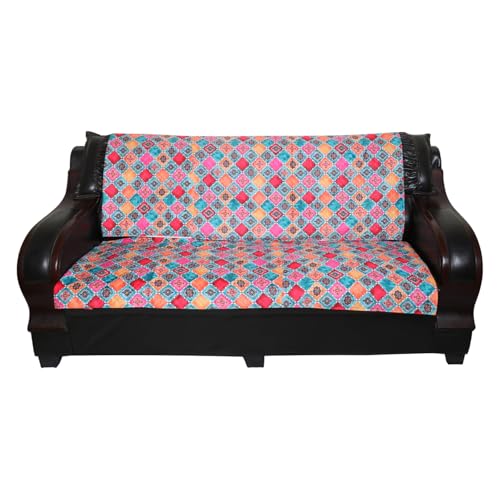 Image of 7 Seater Sofa Cover | Universal Non-Slip Fully Covered Protector for 3+2+2 Sofa Set | Durable Slipcover for Living Room Diamond Delight (Bright Multicolor)