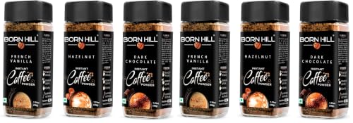 Image of BORN HILL Flavored Instant Coffee Combo, 3x50g | Hazelnut, French Vanilla & Dark Chocolate Flavours | Makes 50 cups | 100% Arabica 0% Chicory | Hot & Cold Brew (Pack of 2)