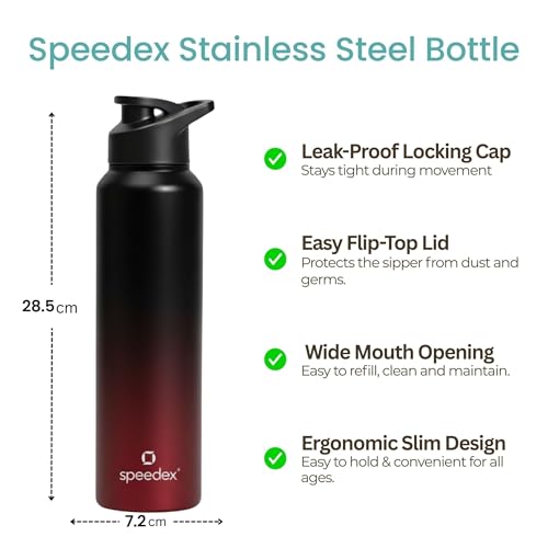 Image of Speedex Stainless Steel Water Bottle 1 Ltr, Leak Proof Sipper Cap, BIS Approved 1000 ml Metal Bottle For Daily, Office, School, Gym, Travel Use for Men, Women, Kids, Adults, Black Wine, Set of 2
