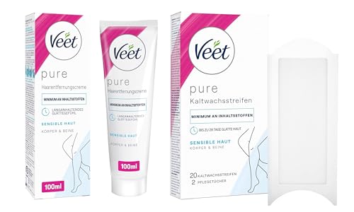 Veet Kaltwachsstreifen 10 x Doppelstreifen - Haarentfernungs-Creme 100 ml für sensible Haut