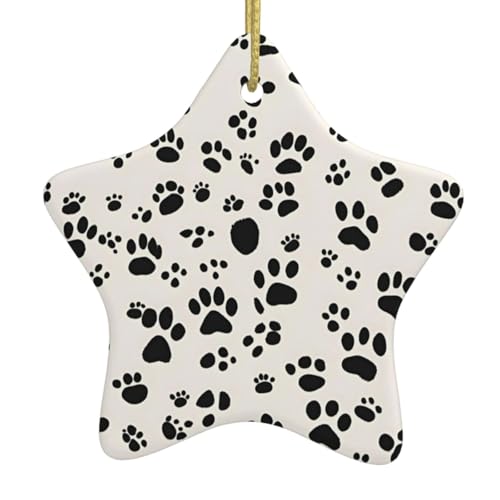 Adorno de cerámica con forma de estrella de Navidad con diseño de hueso y pata, para colgar en el árbol de Navidad, decoración para fiestas