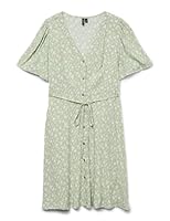 Vero Moda, Robe courte pour adulte, coupe normale, ceinture à la taille, détails boutonnés, imprimé intégral, col en V, manches larges, manches courtes