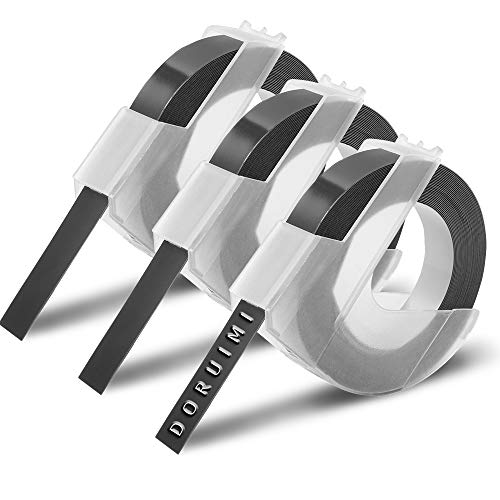 Doruimi S0898130 Compatible with Dymo Omega Label Tape 9mm Embossing Label Maker Tape, 9mm x 3m Black, Plastic Self-Adhesive 3D Embossed Refill, Work with DYMO Omega Junior Tapes, 3 Pack