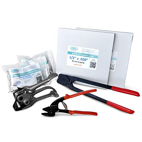 Image of IDL Packaging - B.SSK.12.500 1 /2 inch x 500' Steel Strapping Kit, 1100 lbs. Break Strength - Include Consumables for up to 250 Strapping Cycles