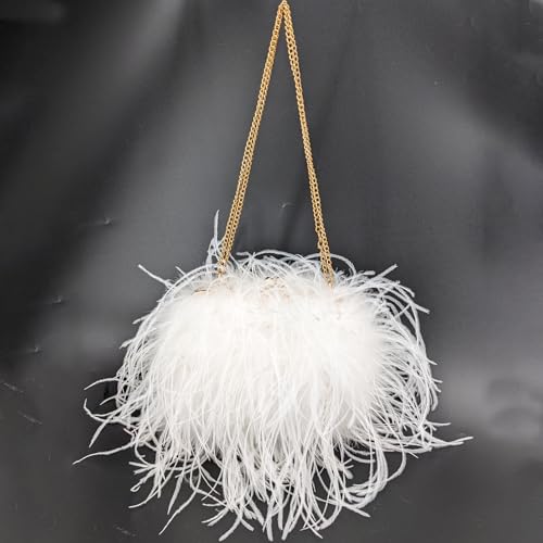 LVCOMEFF Natural Ostrich Feather Purse Premium Handbag Furry Holiday Party Wedding2