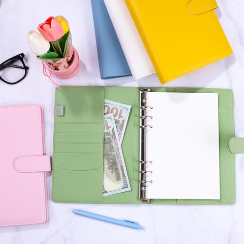 Image of Antner A5 Binder 6 Ring Refillable Notebook Planner Cover for Cash Organizer, PU Leather Loose Leaf Photocard Holder Aesthetic Small Binder for A5 Planner Inserts with Magnetic Buckle, Matcha Green