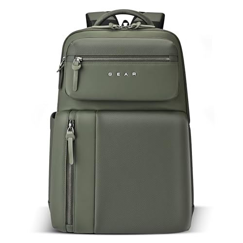 Image of Gear 9 to 5 17 inch /25L Medium Water Resistant Faux Leather Anti Theft Laptop Backpack | Casual Backpack | Travel Backpack for Men /Women (Olive - Olive)