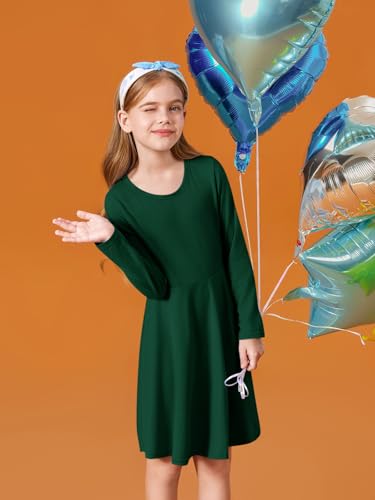 Haloumoning Girls Long Sleeve T-Shirt Dresses Kids Fall A-Line Twirly Skater Dresses 5-14 Years4