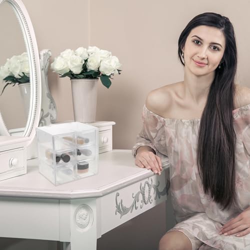Image of Transparent Desktop Storage Box with 6 Drawers Stackable Plastic Organizer for Makeup Office Supplies and Jewelry Storage 4.84 * 3.93 * 4.72in
