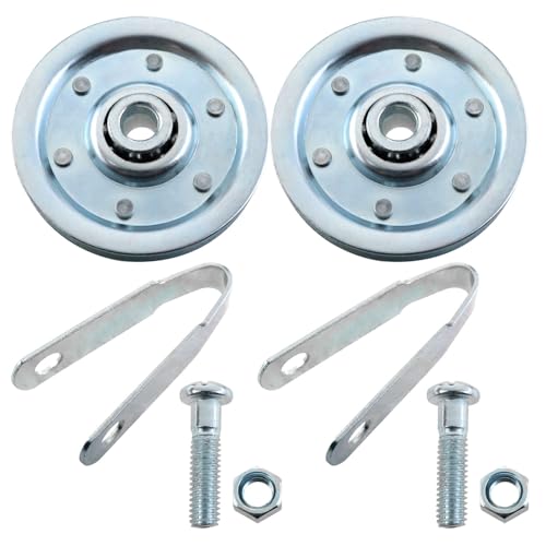 XZW 3-inch Heavy-Duty Garage Door Pulley Kit with 2 Pulleys 2 U-Shaped Forks 2 Sets of Bolts and Nuts 3/8 Arbor 200LB Load Garage Door Parts Kit (Pack of 2)