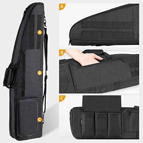 HUNTSEN Double Rifle Bag Soft Outdoor Tactical Carbine Cases 0.7in Padded Gun Case Bag with Adjustable Sling, Multiple Pouches Upgraded 44inch - Thumbnail 4