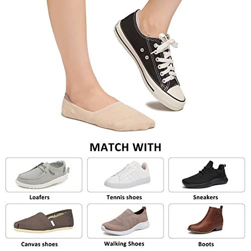 Leotruny 6 Pairs Unisex Thick Cushion Athletic Cotton Non Slip Low Cut Flat Liner No Show Socks (Medium, C05-Beige) #TOP5