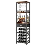 Homeiju Wine Rack Freestanding Floor, Bar Cabinet for Liquor and Glasses, 4-Tier bar Cabinet with Tabletop, Glass Holder, Storage Drawer and Wine Storage for Living Room (Patent No.D29872845)