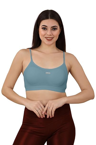 Women Cotton Padded Wire Free Sports Bra Fitness Yoga Free Size (Pack of 1), Size (28-32). Grey-image-34