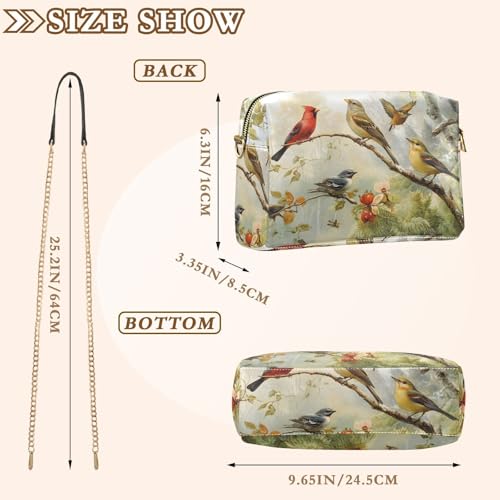 Women Crossbody Bag Shoulder Handbag Cellphone Purse Beautiful Birds Print, PU Leather Metal Chain Strap Water Resistant Zipper Closure3