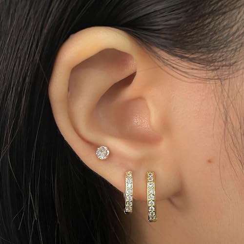 Small Gold Hoop Earrings Sterling Silver Stud Earrings for Women 6 Pairs Hypoallergenic Tiny Cubic Zirconia Stud Set Cartilage Hoops - Image 4