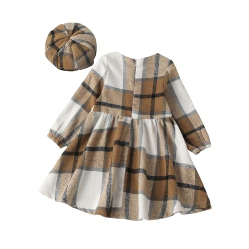 Sobrisah Plaid Dress for Toddler Girls Long Sleeve Round Neck Christmas Holiday Flannel Dresses with Hat,Size 2-7Years2