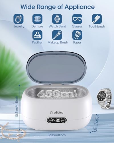 Adiding Ultraschallreinigungsgerät Brille 650mL Ultraschallreiniger Brillenreinigungsgerät mit 5...