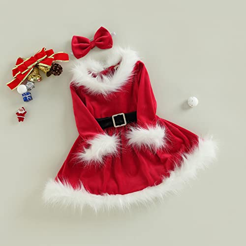 Toddler Baby Girls Christmas Dress Red Velvet Dress Long Sleeve Santa Claus Dress Fleece Plush Xmas Princess Party Dresses4