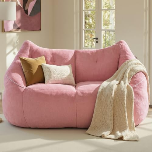 Image of Relefree Oversized Pink Bean Bag Chairs for Adults,Bean Bag Loveseat Sofa,Boneless loveseat for Reading,2 Seater Lazy Sofa for Small Spaces,Mini Small Couches for Living Room,Bedroom,Apartment
