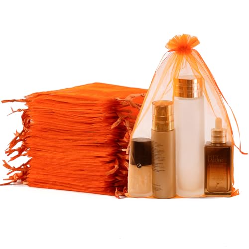Image of Meowoo 100PCS Organza Bags, 8x12in Small Mesh Bags Drawstring, Mesh Gift Bags Drawstring for Jewelry, Candy, Christmas, Sachets, Festivals, Bathroom Soaps, Makeup Organza, Wrapping Supplies(orange)
