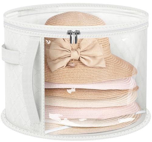 AOODA Oversized Clear Hat Storage Bag for Women, Holds up to 7 Caps Cowboy Hat Organizer for Closet, Wide Brims Hat Case with Carrying Handles (White) by AOODA - Used condition - US$10.49
