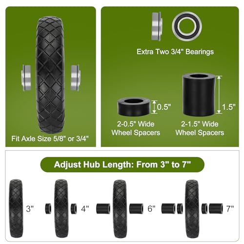 Pontuss Upgraded 16\" Flat Free Wheelbarrow Wheels and Tires, 4.80/4.00-8 Solid Wheelbarrow Tires with 5/8\"&3/4\" Bearings,14\"-16\" Universal Fit Wheelbarrow Wheels for Wheelbarrows/Garden Trailer